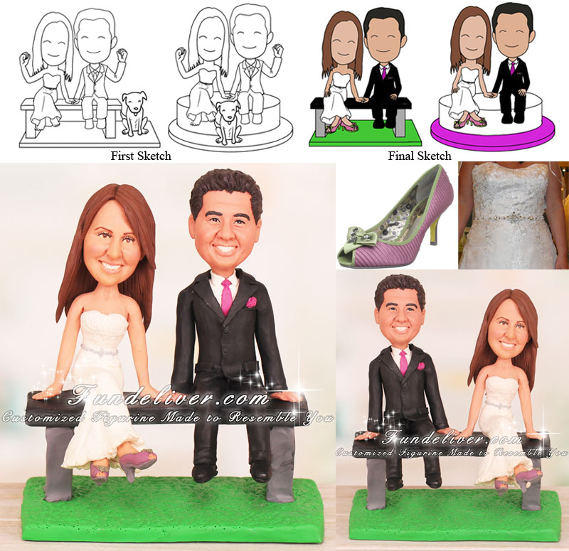Sitting Bride and Groom Cake Toppers